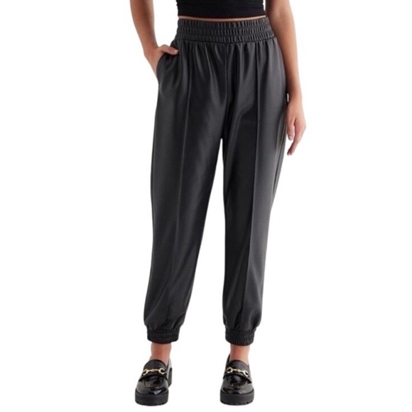 Express Black Vegan Leather Jogger Pants - Picture 1 of 6